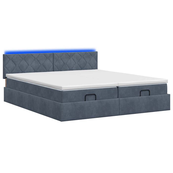 Pat Ottoman cu Saltea și LED Gri închis 200 x 200 cm Catifea WALTI