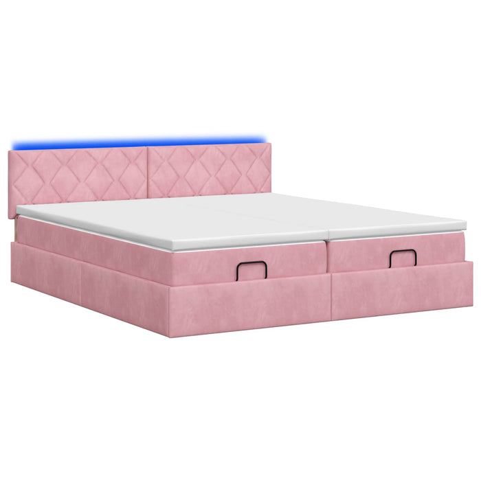 Pat Ottoman cu Saltea și LED Roz 200 x 200 cm Catifea WALTI