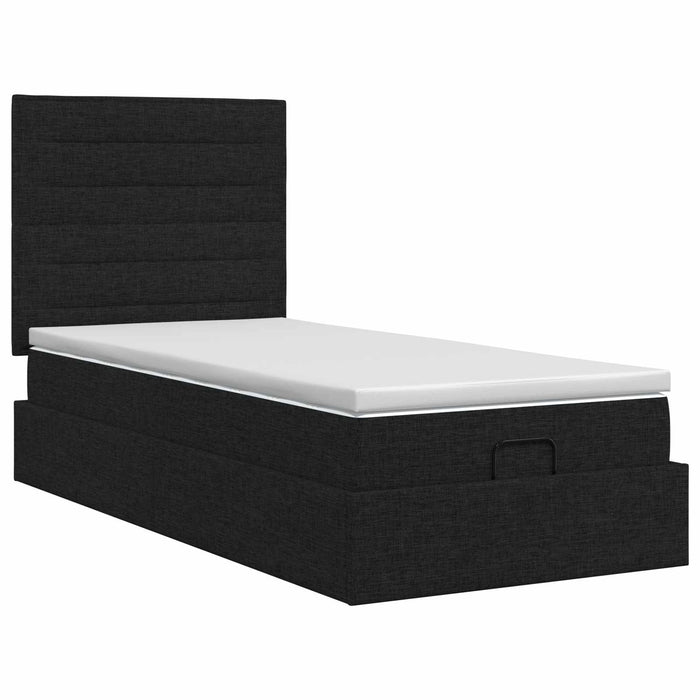 Pat ottoman cu saltea cu headboard Negru 80 x 200 cm Țesătură WALTI