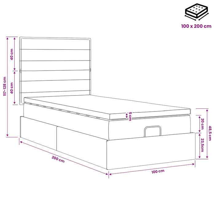Pat ottoman cu saltea Gri închis 100 x 200 cm Țesătură WALTI