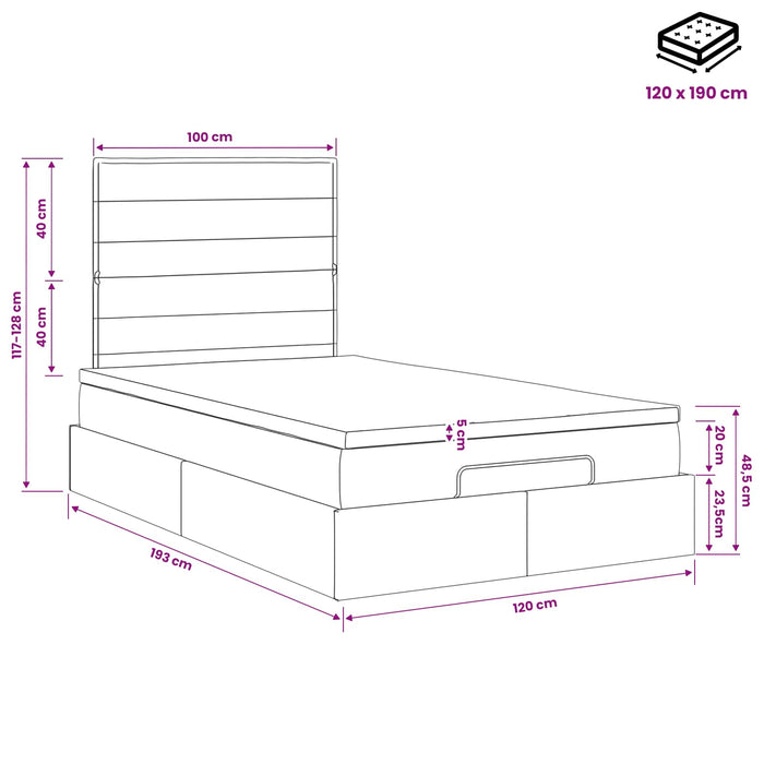 Pat ottoman cu saltea Maro închis 120 x 190 cm Țesătură WALTI