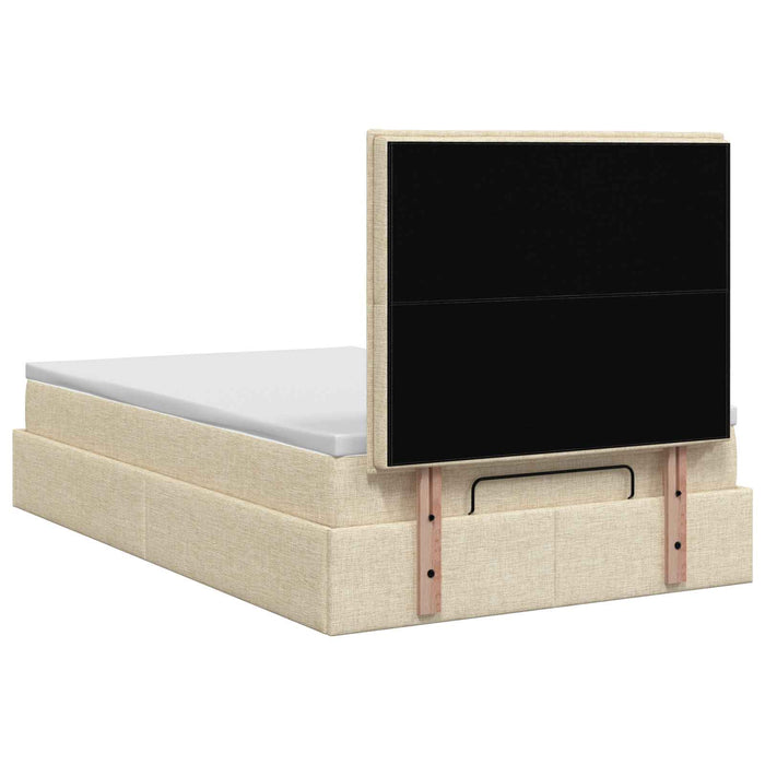 Pat ottoman cu saltea cu headboard Crem 120 x 190 cm Țesătură WALTI