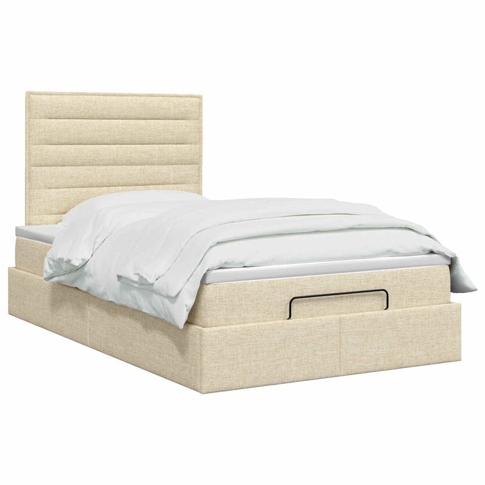 Pat ottoman cu saltea cu headboard Crem 120 x 190 cm Țesătură WALTI