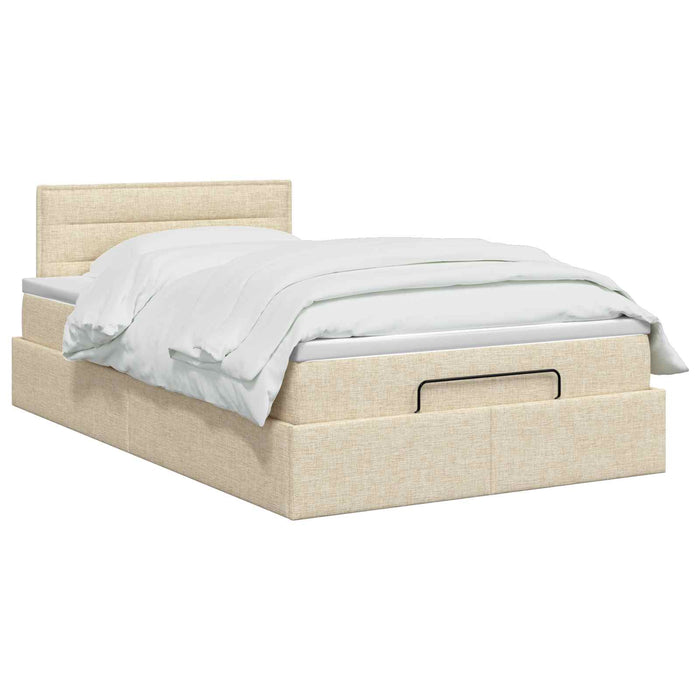 Pat ottoman cu saltea cu headboard Crem 120 x 200 cm Țesătură WALTI