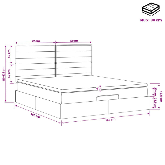 Pat ottoman cu saltea Gri închis 140 x 190 cm Țesătură WALTI