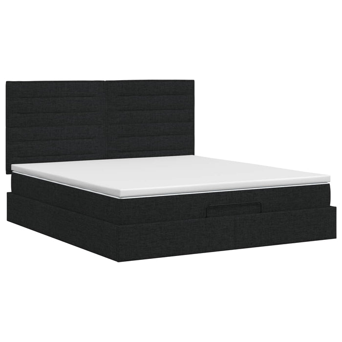 Pat ottoman cu saltea cu headboard Negru 140 x 190 cm Țesătură WALTI