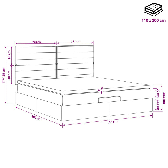 Pat ottoman cu saltea Gri închis 140 x 200 cm Țesătură WALTI