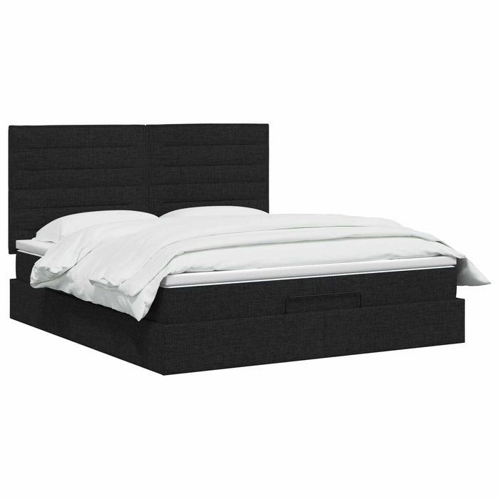 Pat ottoman cu saltea cu headboard Negru 140 x 200 cm Țesătură WALTI