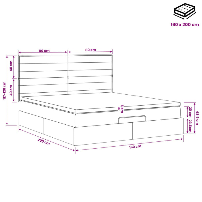 Pat ottoman cu saltea Gri închis 160 x 200 cm Țesătură WALTI
