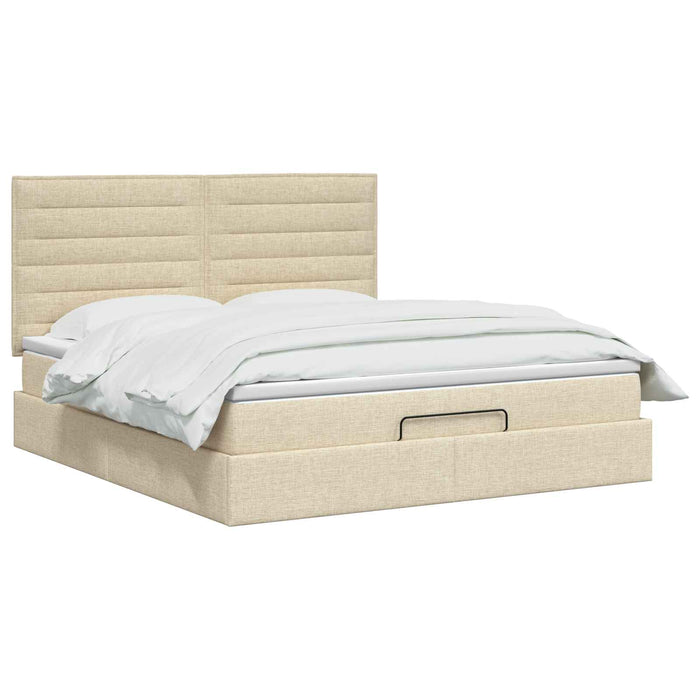 Pat ottoman cu saltea cu headboard Crem 160 x 200 cm Țesătură WALTI