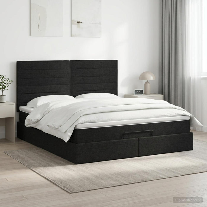 Pat ottoman cu saltea cu headboard Negru 140 x 190 cm Țesătură WALTI