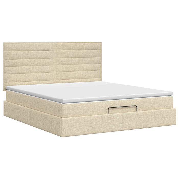 Pat ottoman cu saltea cu headboard Crem 180 x 200 cm Țesătură WALTI