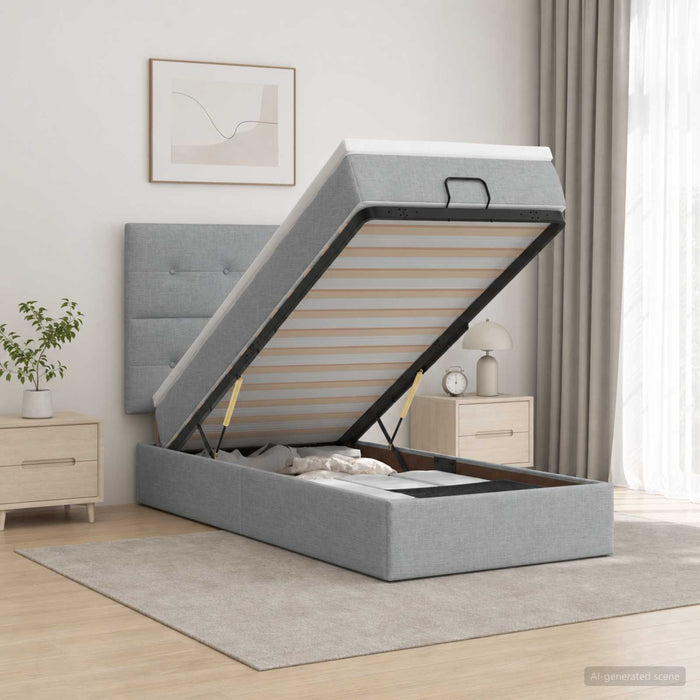 Pat Ottoman cu Saltea și LED Gri deschis 100 x 200 cm Țesătură WALTI