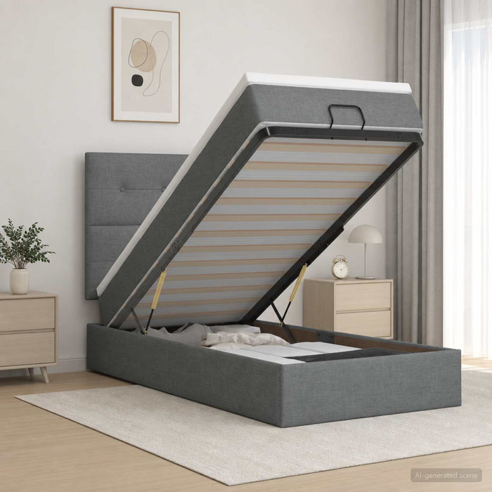 Pat ottoman cu saltea Gri închis 90 x 190 cm Țesătură WALTI