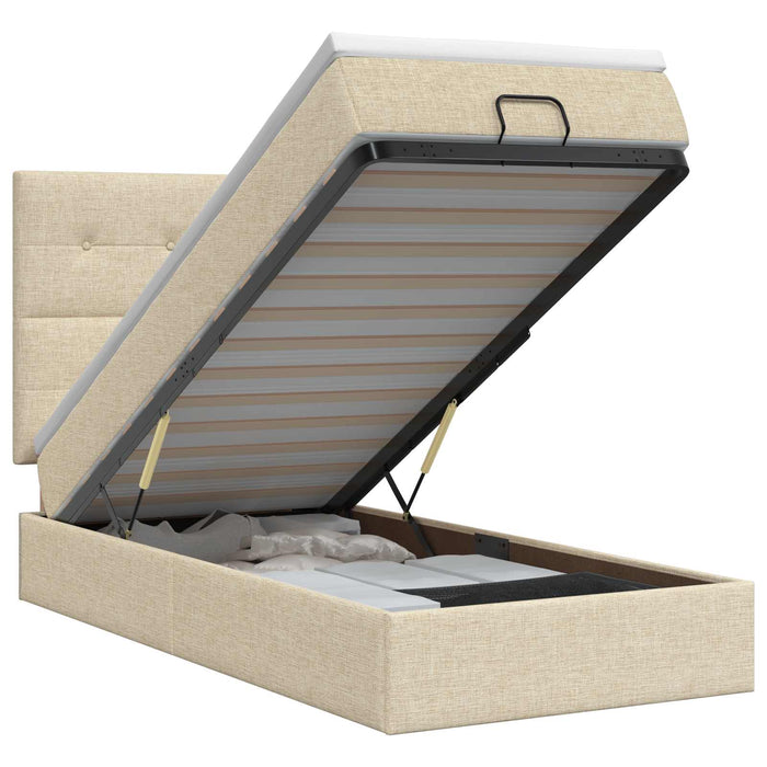 Pat ottoman cu saltea cu headboard Crem 80 x 200 cm Țesătură - WALTI WALTI