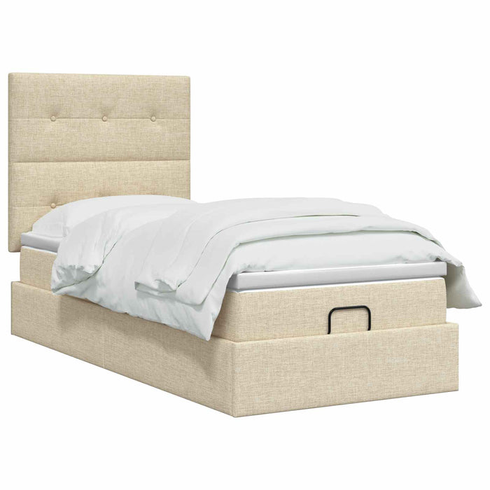 Pat ottoman cu saltea cu headboard Crem 80 x 200 cm Țesătură - WALTI WALTI