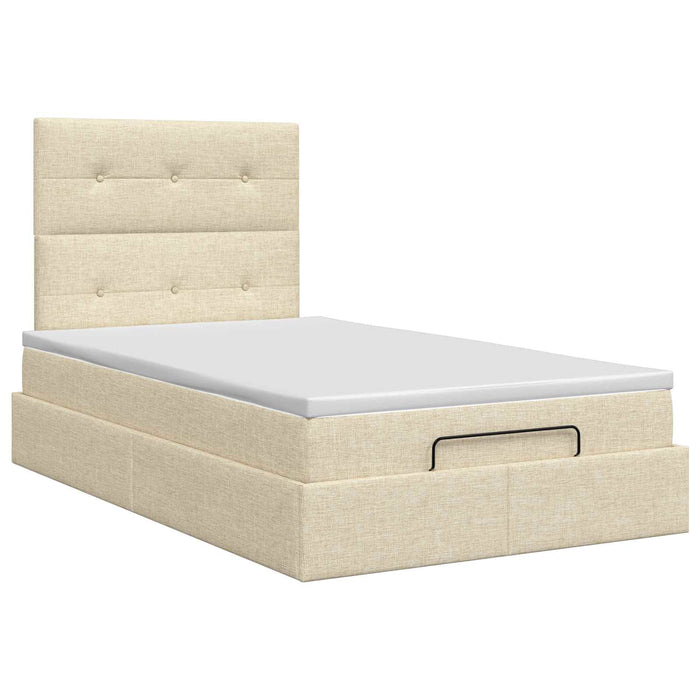 Pat ottoman cu saltea cu headboard Crem 120 x 190 cm Țesătură WALTI