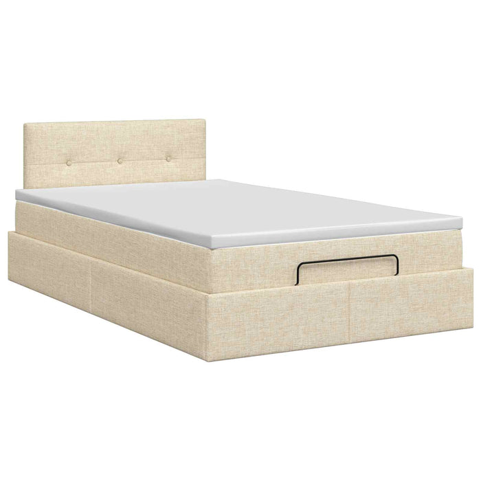 Pat ottoman cu saltea cu headboard Crem 120 x 200 cm Țesătură WALTI