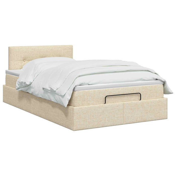 Pat ottoman cu saltea cu headboard Crem 120 x 200 cm Țesătură WALTI