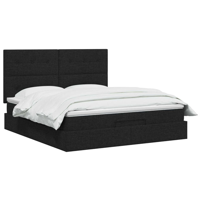 Pat ottoman cu saltea cu headboard Negru 140 x 200 cm Țesătură - WALTI WALTI