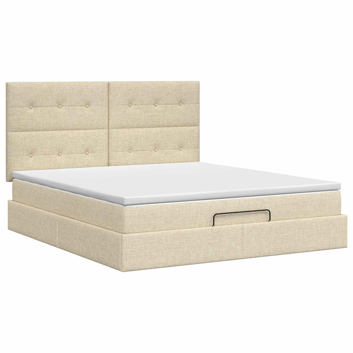 Pat ottoman cu saltea cu headboard Crem 180 x 200 cm Țesătură WALTI