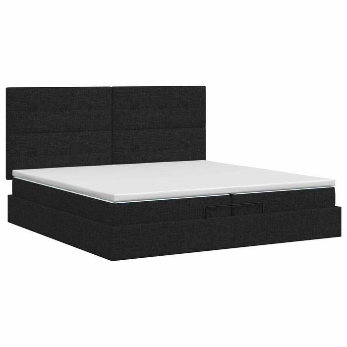 Pat ottoman cu saltea cu headboard Negru 200 x 200 cm Țesătură - WALTI WALTI