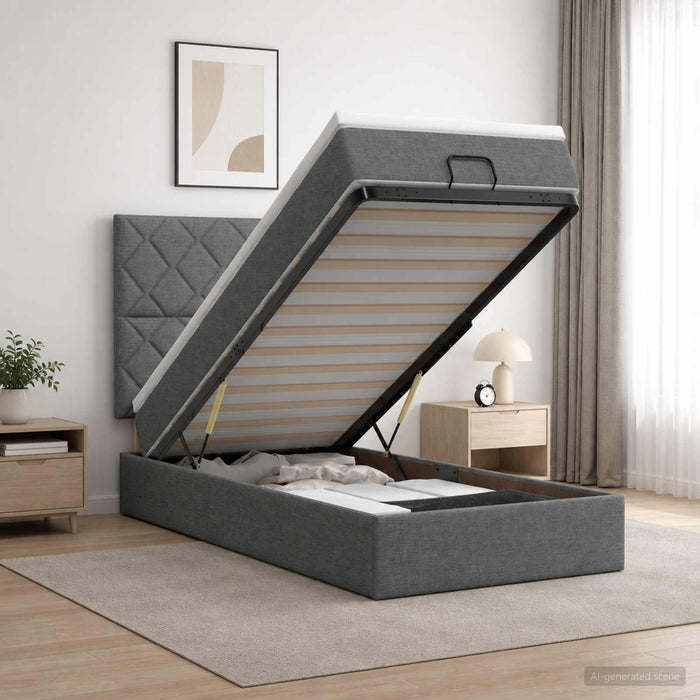 Pat ottoman cu saltea Gri închis 90 x 200 cm Țesătură WALTI