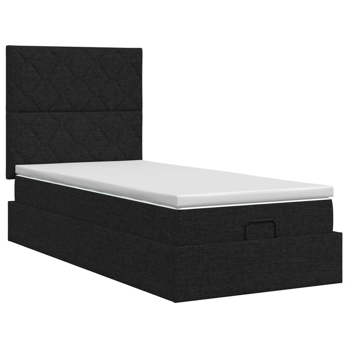 Pat ottoman cu saltea cu headboard Negru 80 x 200 cm Țesătură WALTI