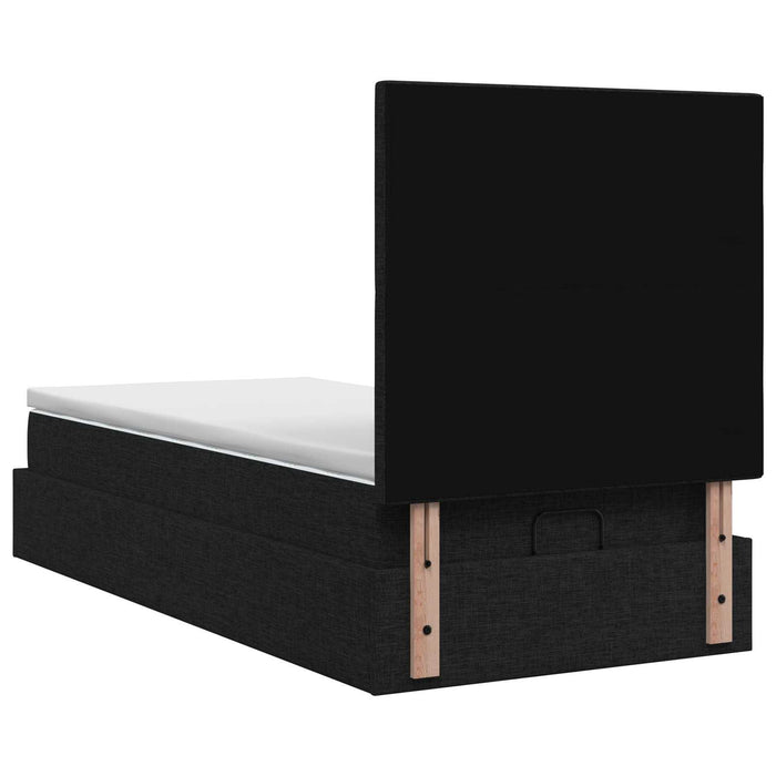 Pat ottoman cu saltea cu headboard Negru 80 x 200 cm Țesătură WALTI