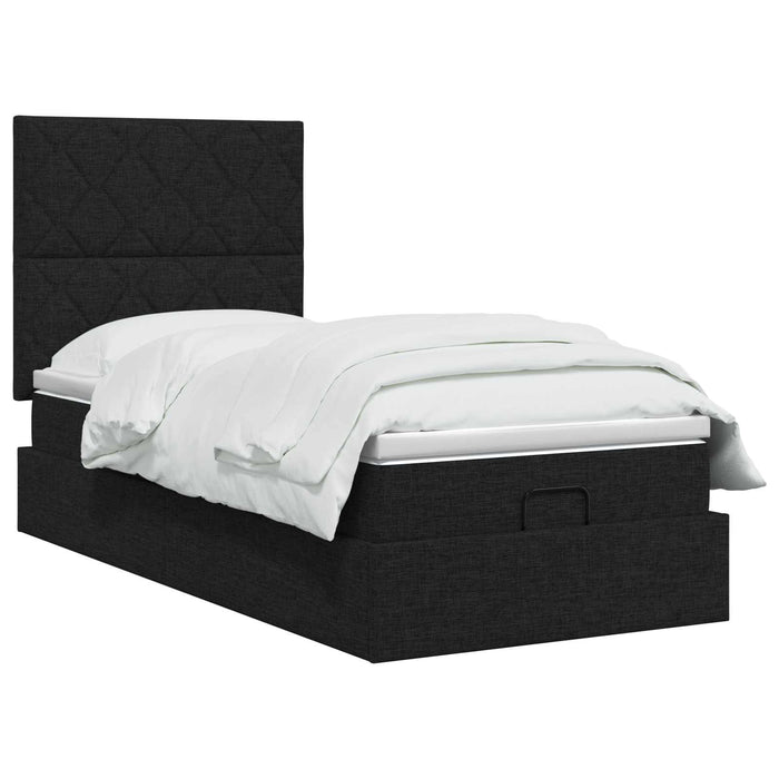 Pat ottoman cu saltea cu headboard Negru 80 x 200 cm Țesătură WALTI