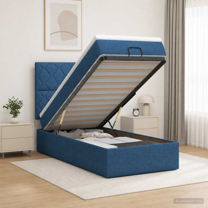 Pat ottoman cu saltea albastru 80 x 200 cm Țesătură WALTI