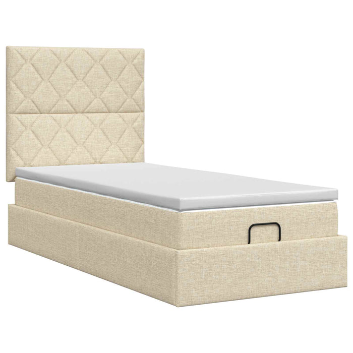 Pat ottoman cu saltea cu headboard Crem 90 x 190 cm Țesătură WALTI