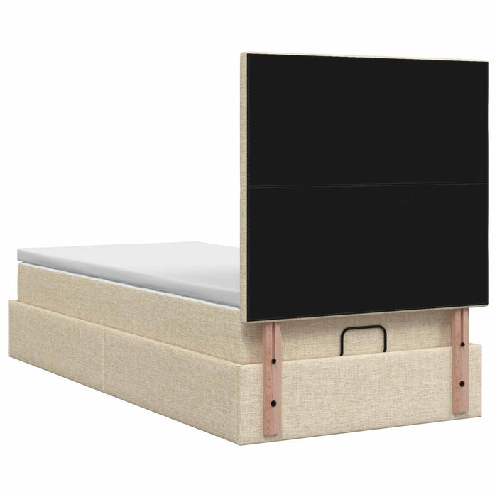 Pat ottoman cu saltea cu headboard Crem 90 x 190 cm Țesătură WALTI