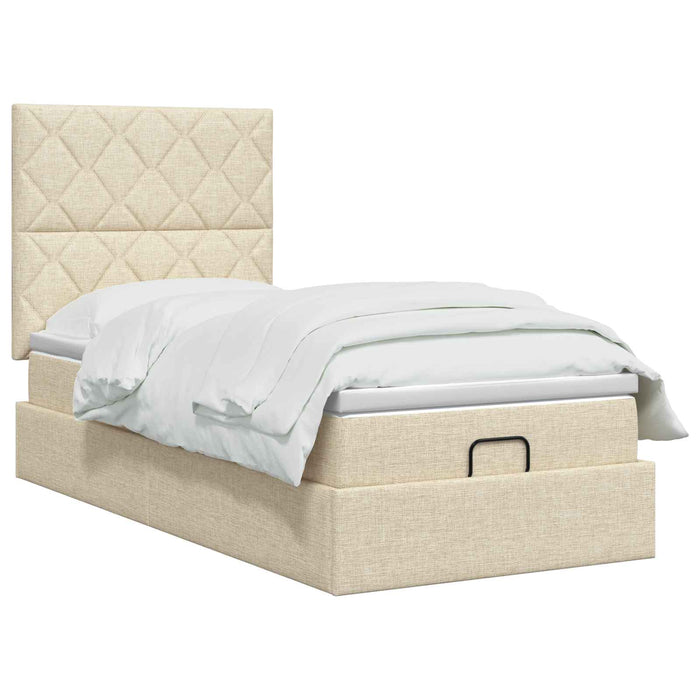 Pat ottoman cu saltea cu headboard Crem 90 x 190 cm Țesătură WALTI