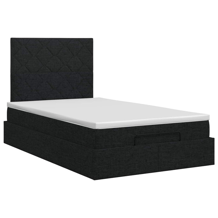 Pat ottoman cu saltea cu headboard Negru 120 x 190 cm Țesătură WALTI