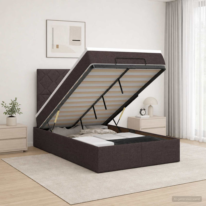 Pat Ottoman cu Saltea și LED Maro închis 120 x 200 cm Țesătură WALTI