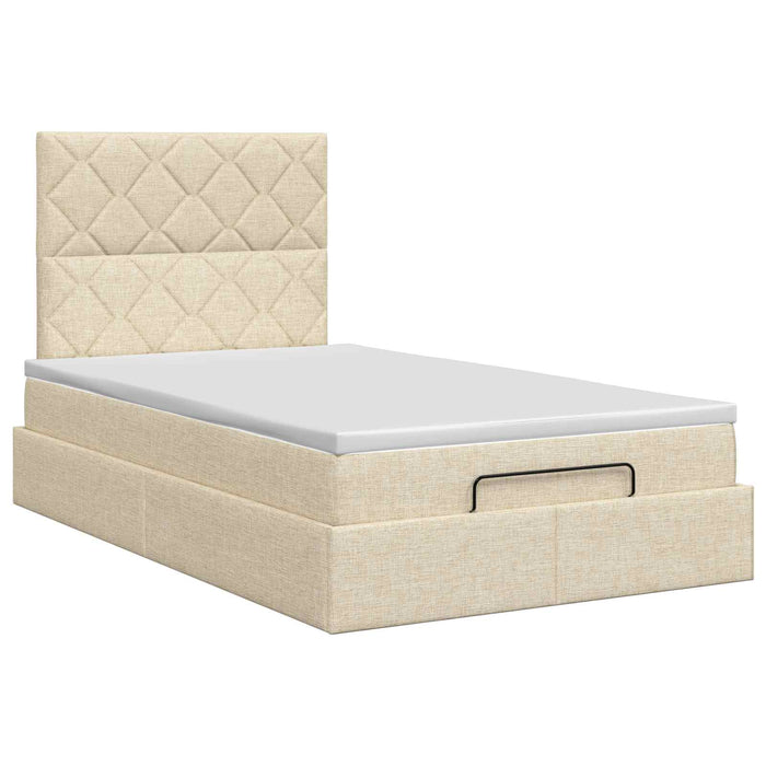 Pat ottoman cu saltea cu headboard Crem 120 x 190 cm Țesătură - WALTI WALTI