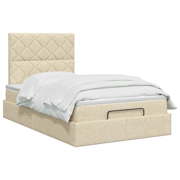 Pat ottoman cu saltea cu headboard Crem 120 x 190 cm Țesătură - WALTI WALTI