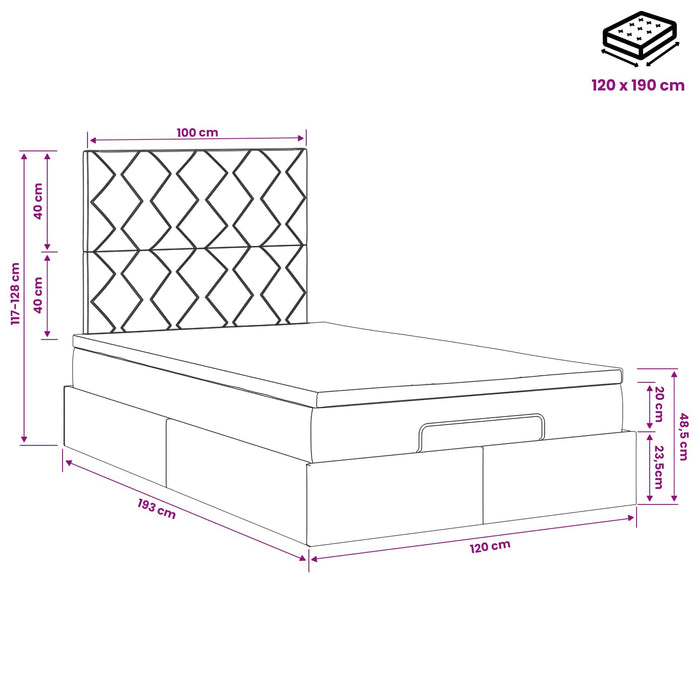 Pat ottoman cu saltea albastru 120 x 190 cm Țesătură WALTI