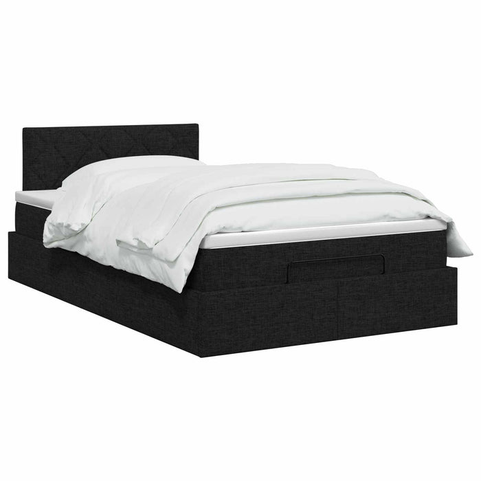 Pat ottoman cu saltea cu headboard Negru 120 x 200 cm Țesătură WALTI