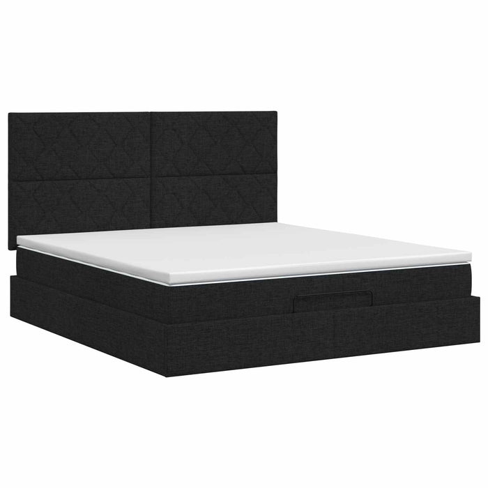 Pat ottoman cu saltea cu headboard Negru 140 x 200 cm Țesătură WALTI