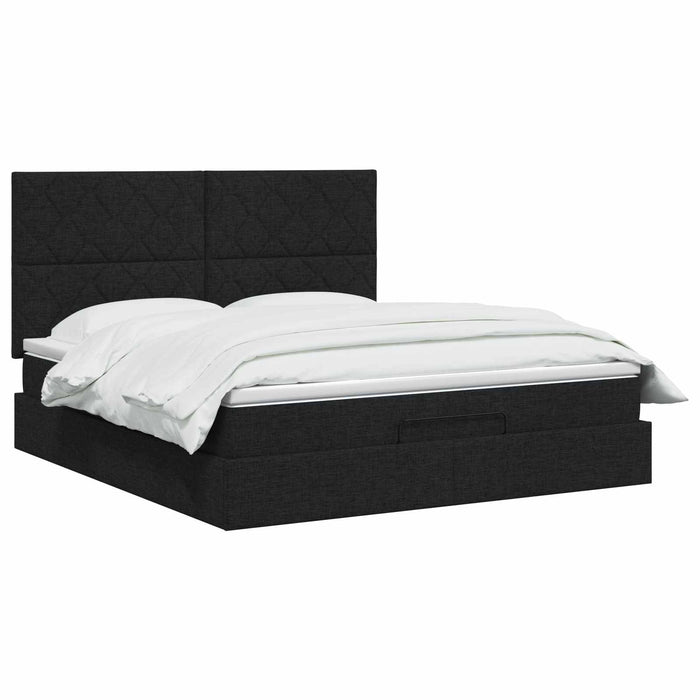 Pat ottoman cu saltea cu headboard Negru 140 x 200 cm Țesătură WALTI