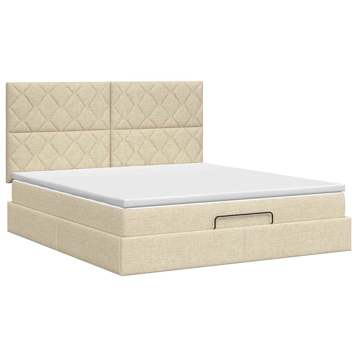 Pat ottoman cu saltea cu headboard Crem 160 x 200 cm Țesătură WALTI