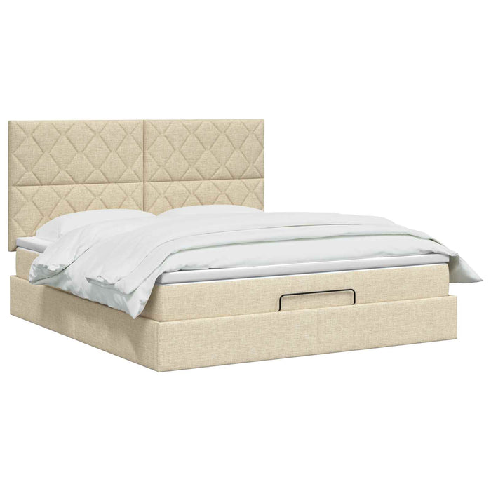 Pat ottoman cu saltea cu headboard Crem 160 x 200 cm Țesătură WALTI