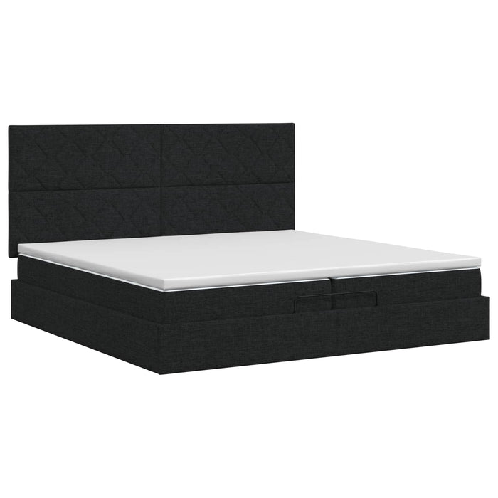 Pat ottoman cu saltea cu headboard Negru 200 x 200 cm Țesătură WALTI