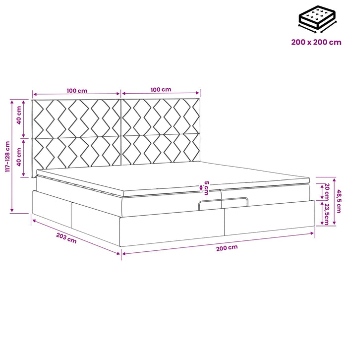 Pat ottoman cu saltea cu headboard Crem 200 x 200 cm Țesătură WALTI