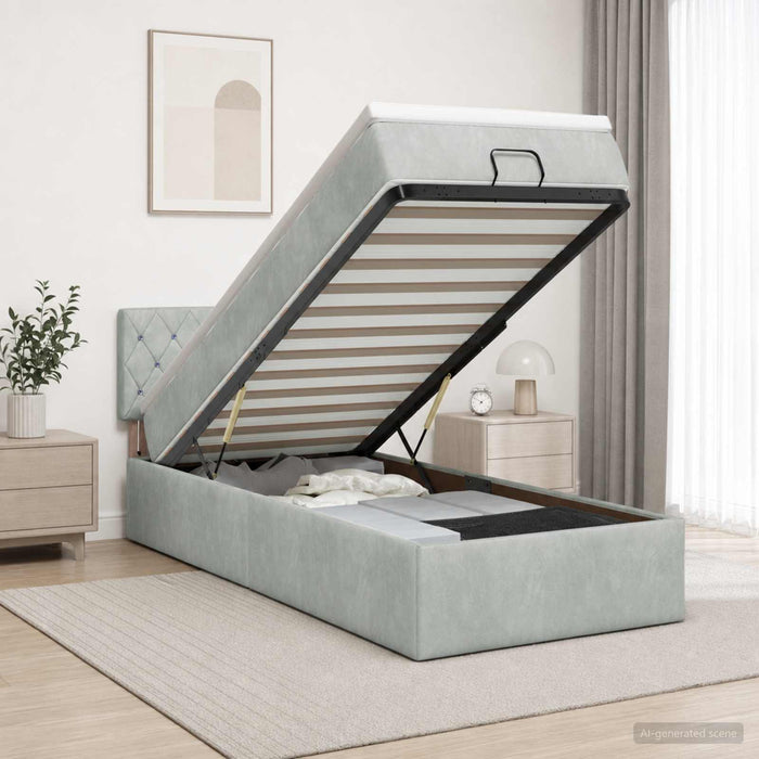 Pat Ottoman cu Saltea și LED Gri deschis 90 x 190 cm Catifea WALTI