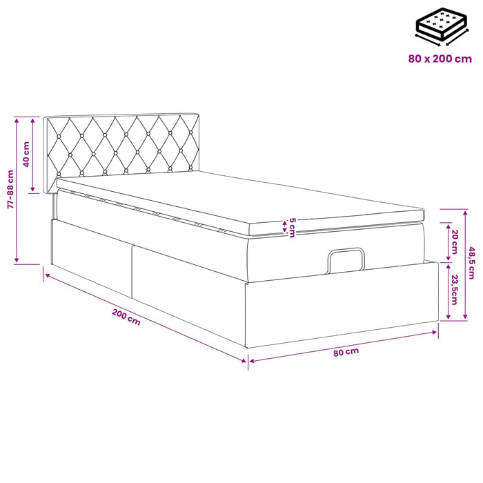 Pat ottoman cu saltea Gri deschis 80 x 200 cm Catifea WALTI