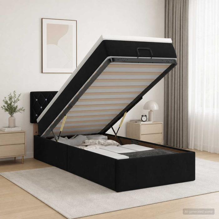 Pat ottoman cu saltea cu headboard Negru 100 x 200 cm Catifea - WALTI WALTI