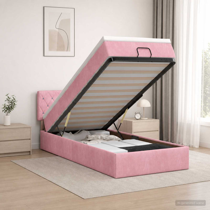 Pat Ottoman cu Saltea și LED Roz 90 x 190 cm Catifea WALTI